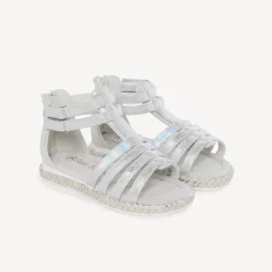 Sandales argentées texturées à zip + double velcros pour fille