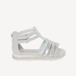 Sandales argentées texturées à zip + double velcros pour fille