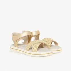 Sandales dorées à brides croisées effet peau de serpent pour fille