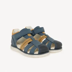 Sandales effet cuir à scratch bleu pour garçon