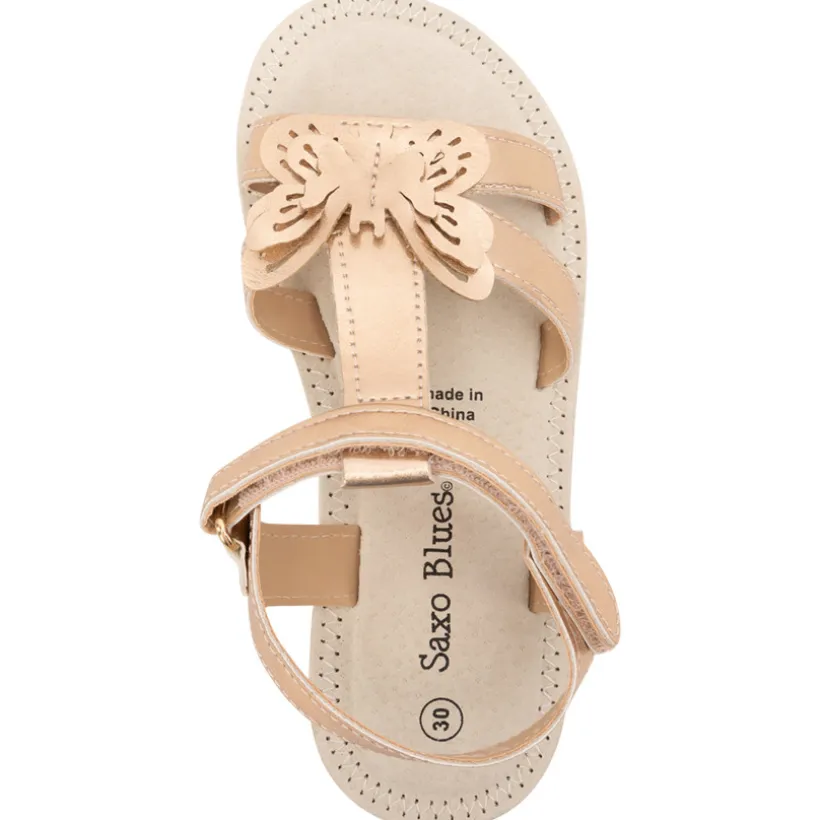 Sandales ouvertes roses et dorées avec patch papillon pour fille