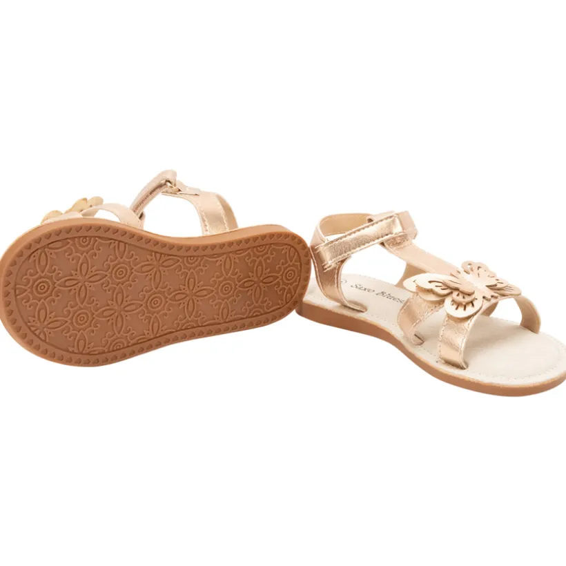Sandales ouvertes roses et dorées avec patch papillon pour fille