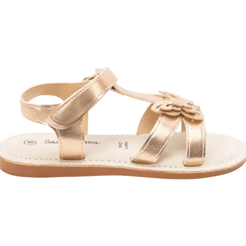 Sandales ouvertes roses et dorées avec patch papillon pour fille