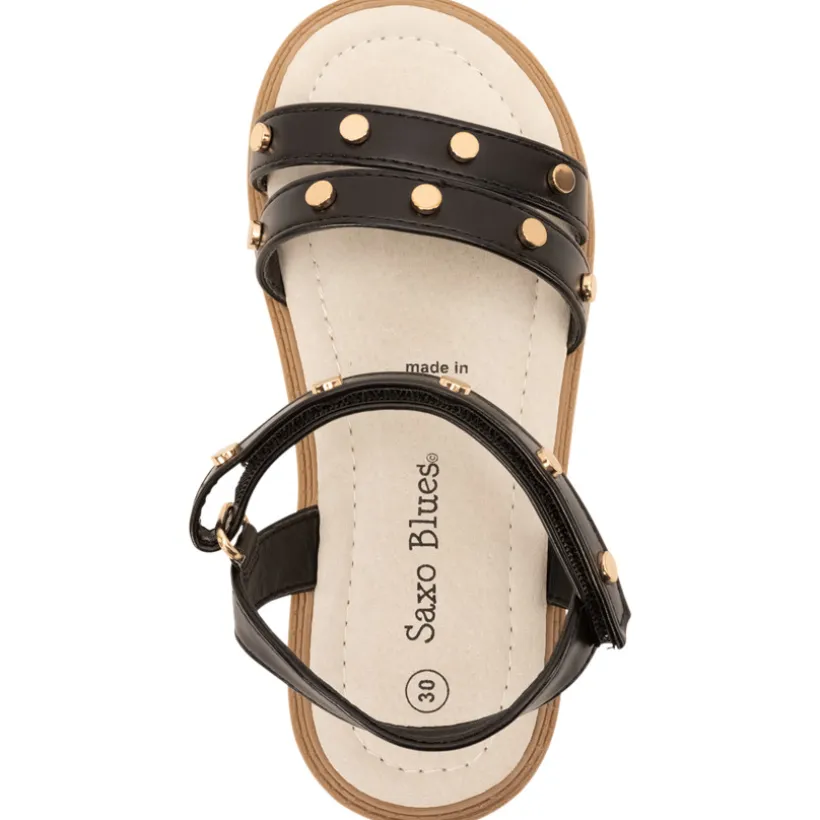 Sandales velcro effet cuir à rivets dorés pour fille