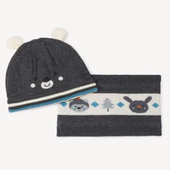 Set bonnet ludique + snood en jacquard pour bébé garçon