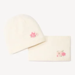 Set bonnet + snood assorties avec broderie pour bébé fille