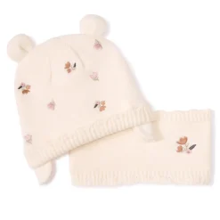 Set bonnet + snood avec fleurs brodées pour bébé fille