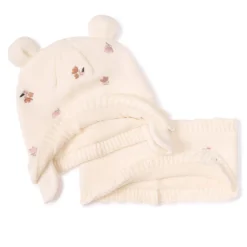 Set bonnet + snood avec fleurs brodées pour bébé fille