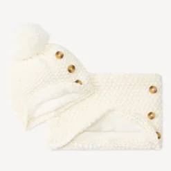 Set bonnet + snood en tricot point de blé et lurex pour fille