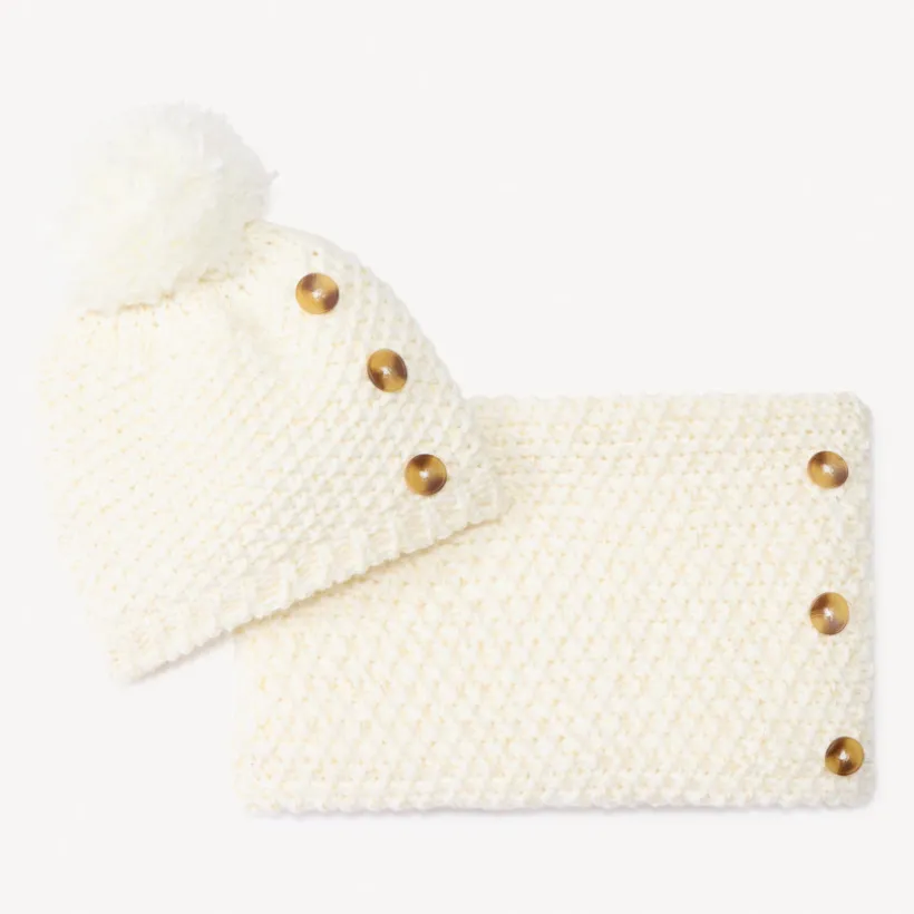 Set bonnet + snood en tricot point de blé et lurex pour fille