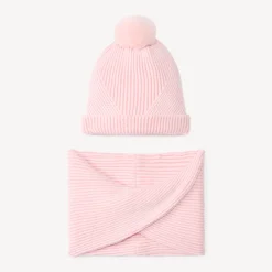 Set bonnet + snood tricot côte assortie doublé sherpa pour fille