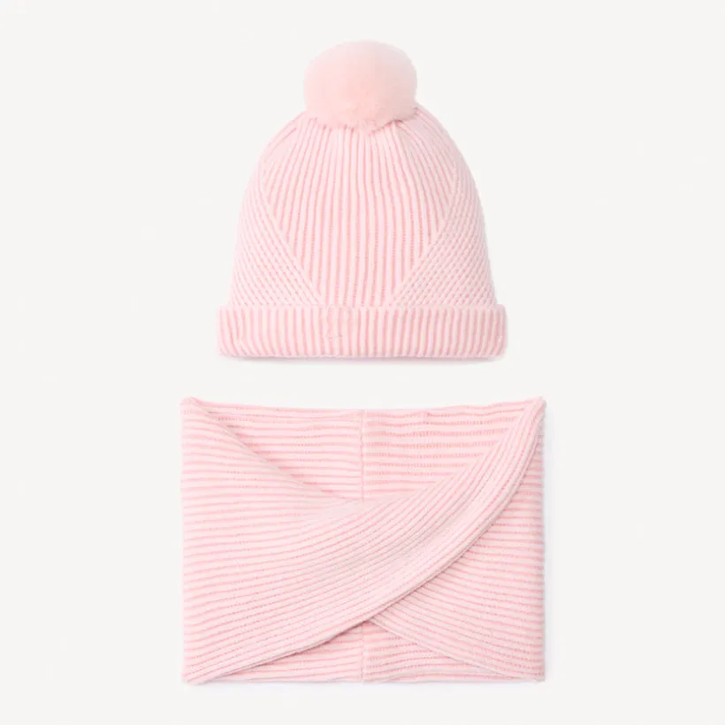 Set bonnet + snood tricot côte assortie doublé sherpa pour fille