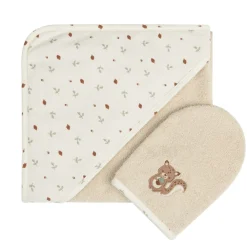 Set de bain avec cape et gant de toilette Roi des Forêts beige
