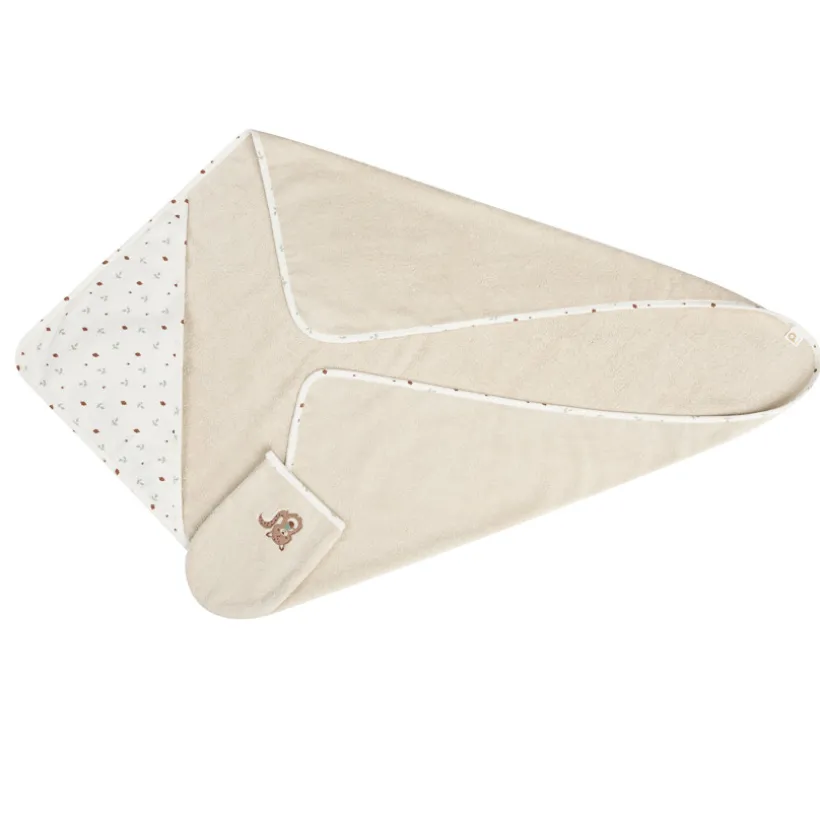 Set de bain avec cape et gant de toilette Roi des Forêts beige