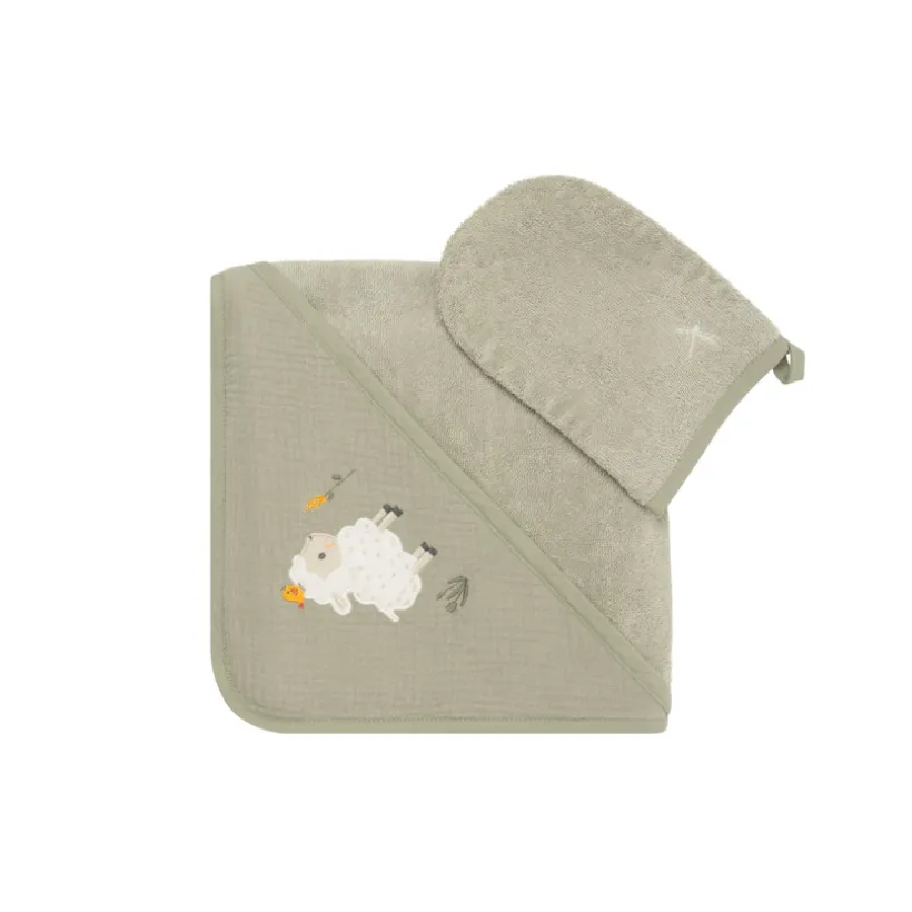 Set de bain avec cape et gant de toilette La Vie à la Ferme vert