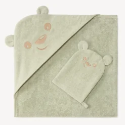 Set de bain cape + gant ourson pour bébé garçon