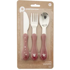 Set de 3 couverts en métal 2ème âge Yummix rose