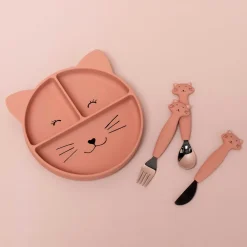 Set de 3 couverts en silicone et acier inoxydable Mrs. Cat