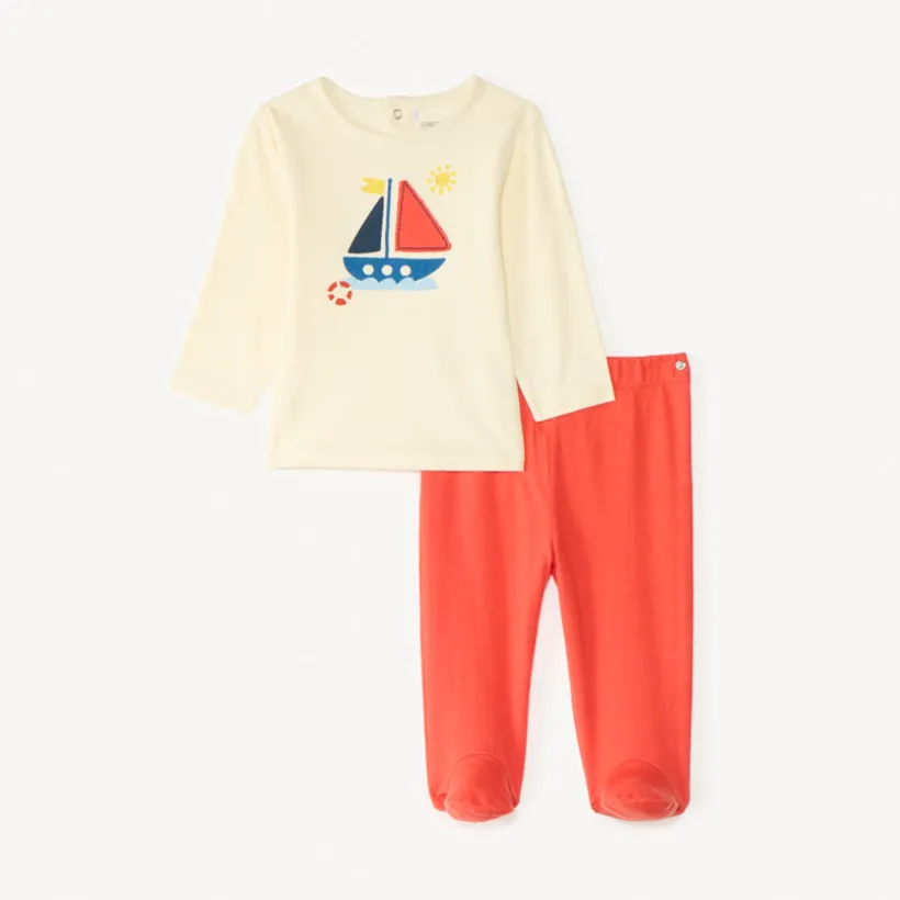 Set de pyjama 2 pièces broderie bateau pour bébé garçon (avec finitions différentes selon l'âge)