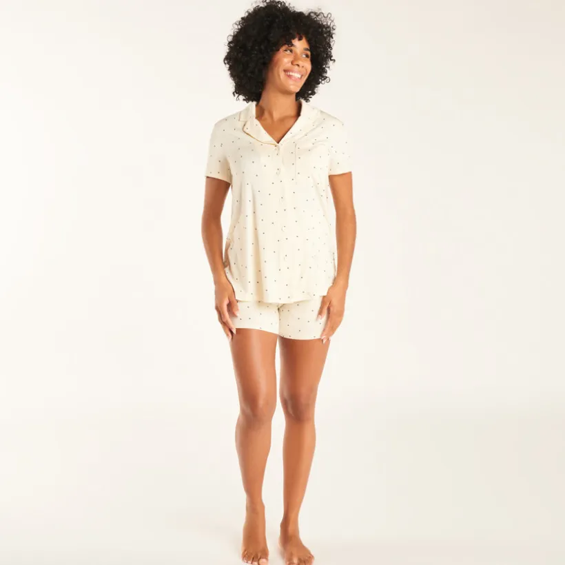 Set de pyjama 2 pièces chemise + short avec bandeau haut pour femme enceinte