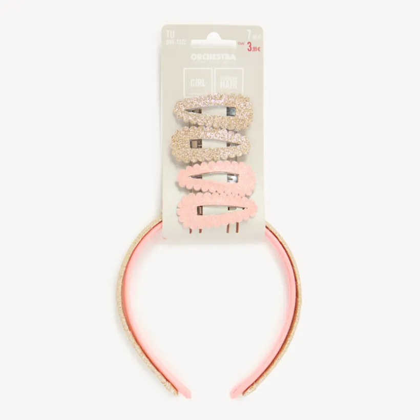 Set de 2 serre-têtes + 4 barrettes à paillettes pour fille