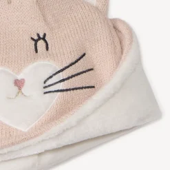 Set en tricot bonnet ludique chat + snood pour bébé fille