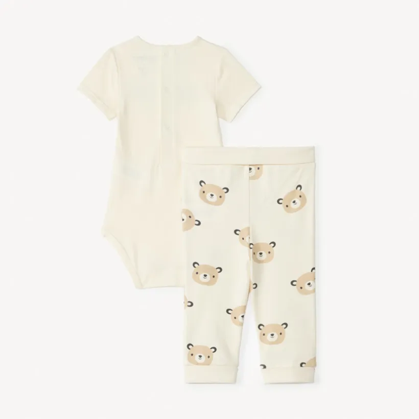 Set naissance body + caleçon + bavoir imprimé ourson pour bébé garçon