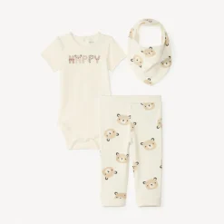 Set naissance body + caleçon + bavoir imprimé ourson pour bébé garçon