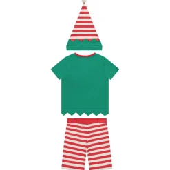 Set 2 pièces lutin de Noël t-shirt + short avec bonnet pour garçon