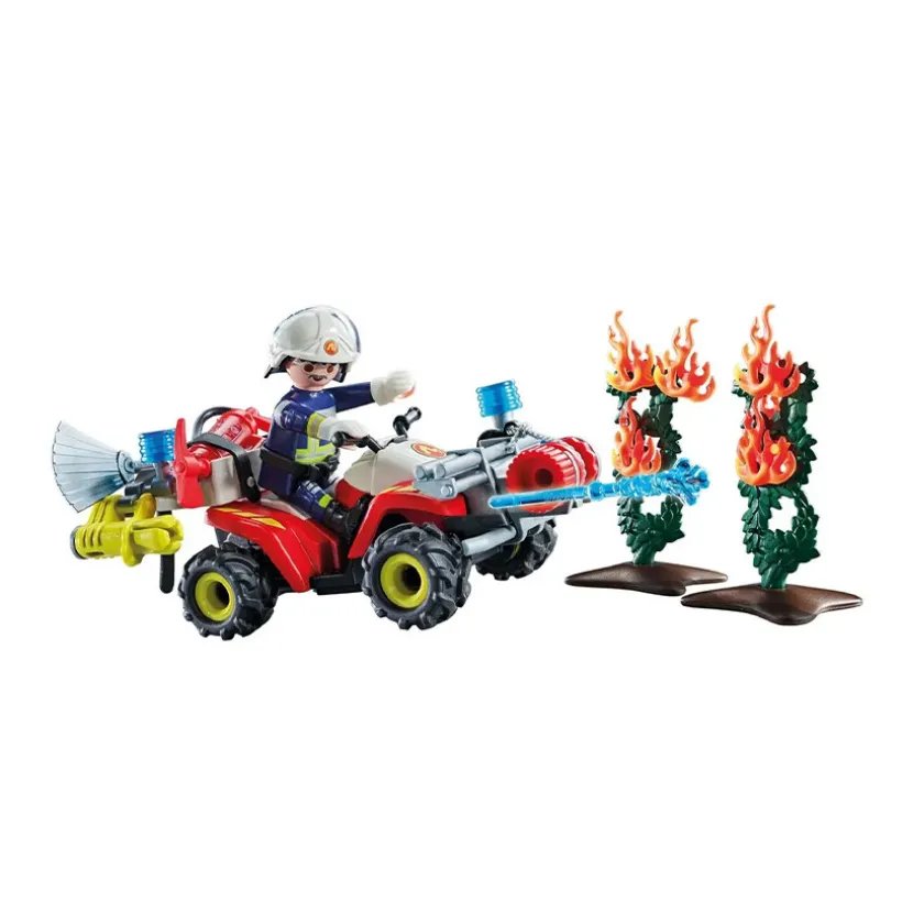 Set 47 pièces Pompier avec quad et 2 arbustes enflammés