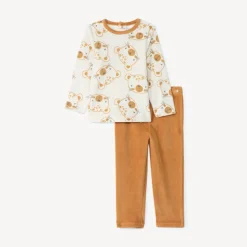 Set pyjama en velours imprimé pour bébé garçon avec finitions différentes selon l'âge