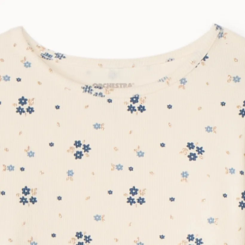 Set pyjama long côtelé imprimé fleurs pour fille