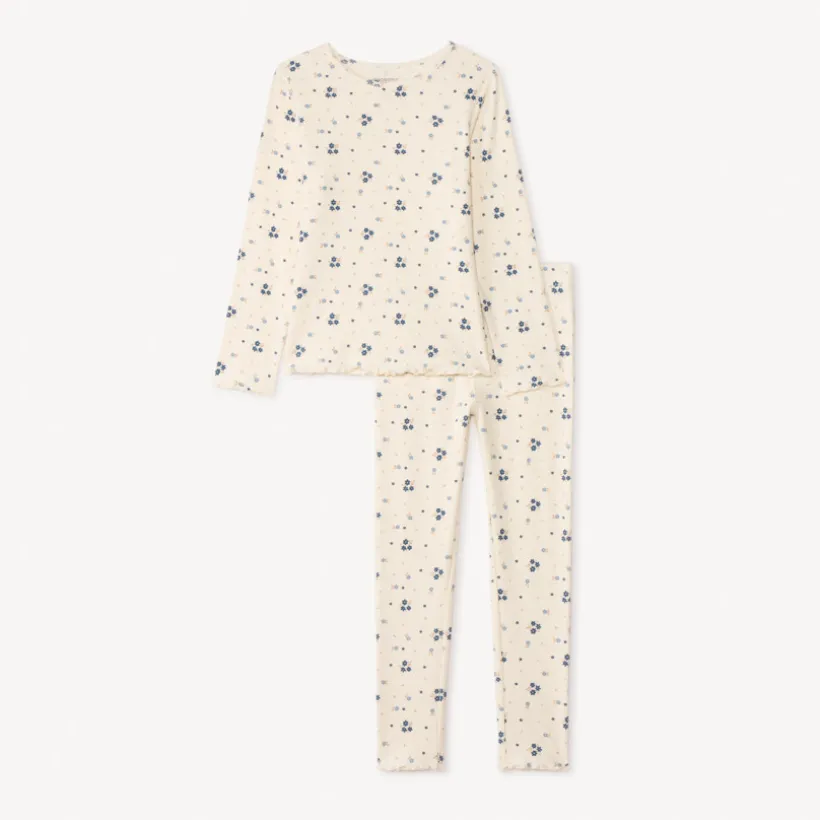 Set pyjama long côtelé imprimé fleurs pour fille