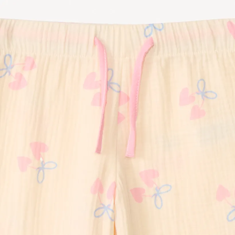 Set pyjama long côtelé motifs cerises/cœurs pour fille
