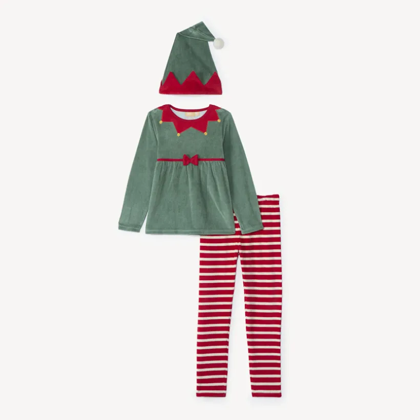 Set pyjama ludique 3 pièces lutin de Noël pour fille