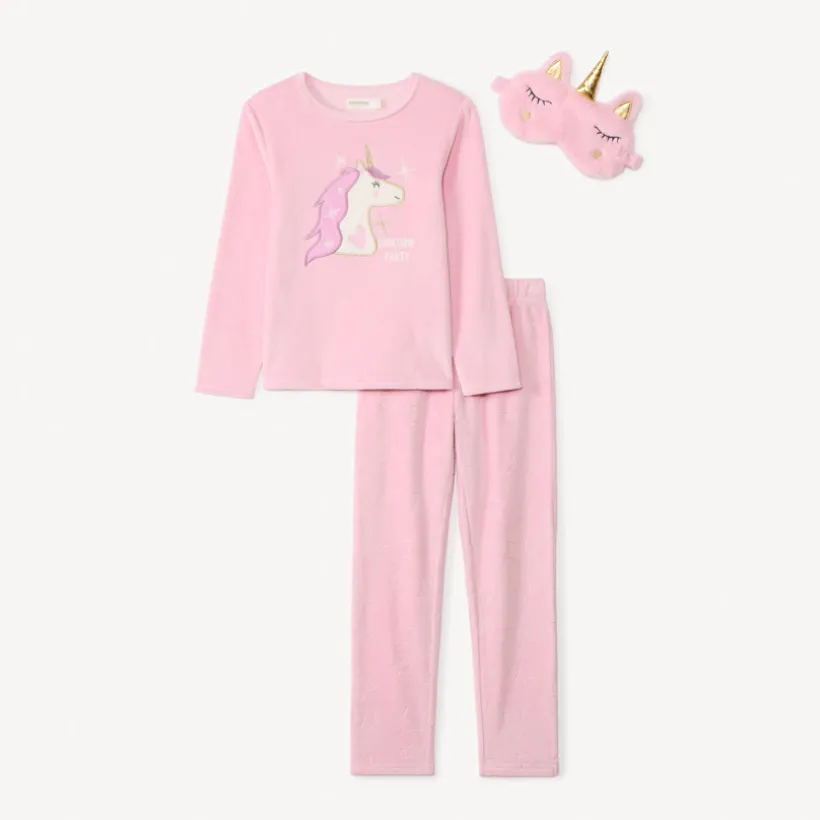 Set pyjama 3 pièces en velours avec cache-œil pour fille