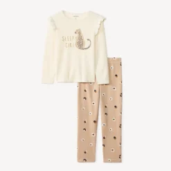 Set pyjama 2 pièces en velours print léopard pour fille