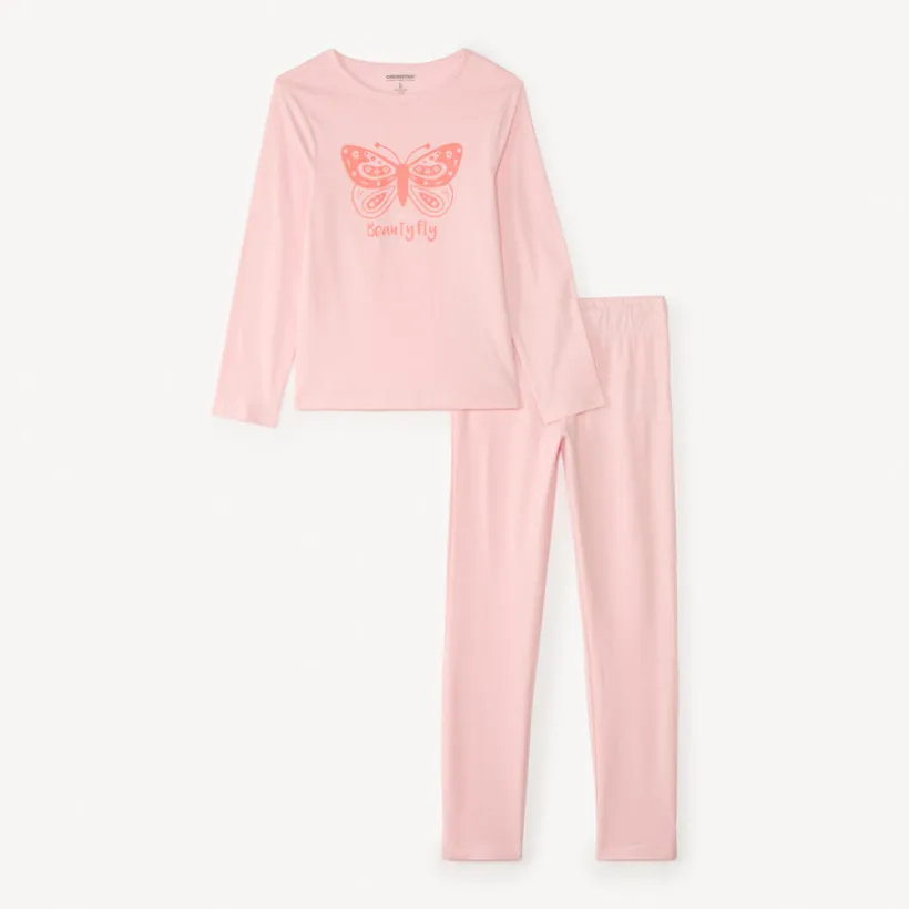 Set pyjama 2 pièces unis avec print papillon pour fille