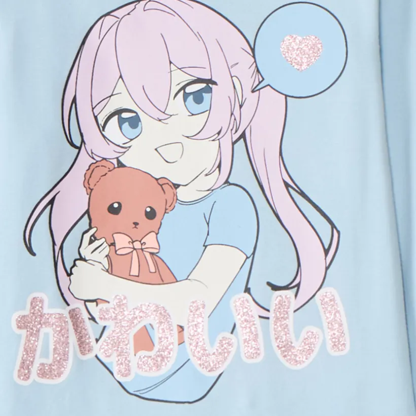 Set pyjama printé manga et imprimé cœurs pour fille