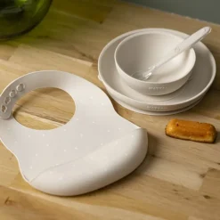 Set repas avec bavoir silicone Argile/Etoiles