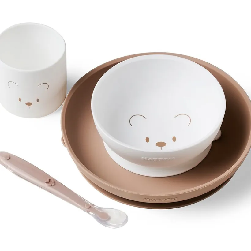 Set Repas enfant Ourson - Silicone - Blanc/beige - 4 pcs