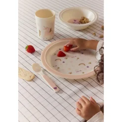 Set repas 5 pièces en mélamine Licorne rose/écru