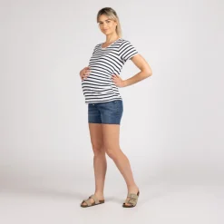 Short de grossesse en jean effet usé avec bandeau haut