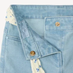 Short en denim avec broderie fruit + ceinture à nouer pour bébé fille