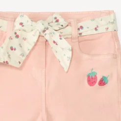 Short en denim avec broderie fruit + ceinture à nouer pour bébé fille