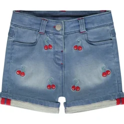 Short en denim avec broderies cerises pour bébé fille