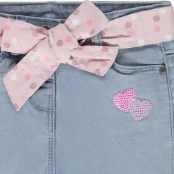 Short en denim avec ceinture foulard et coeurs en sequins pour bébé fille