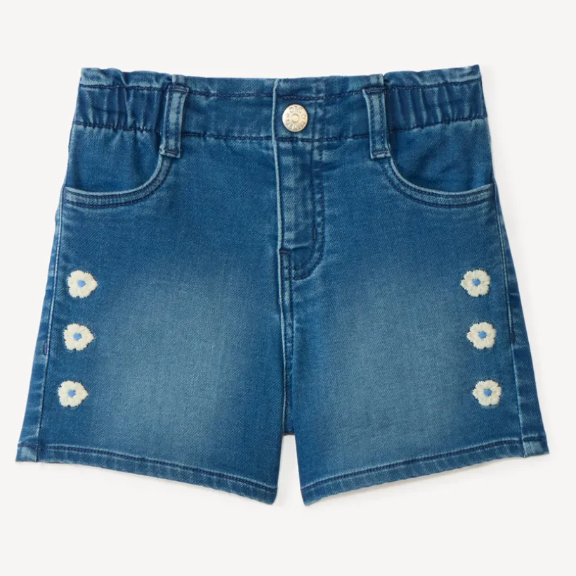 Short en jean avec broderie fleur pour fille