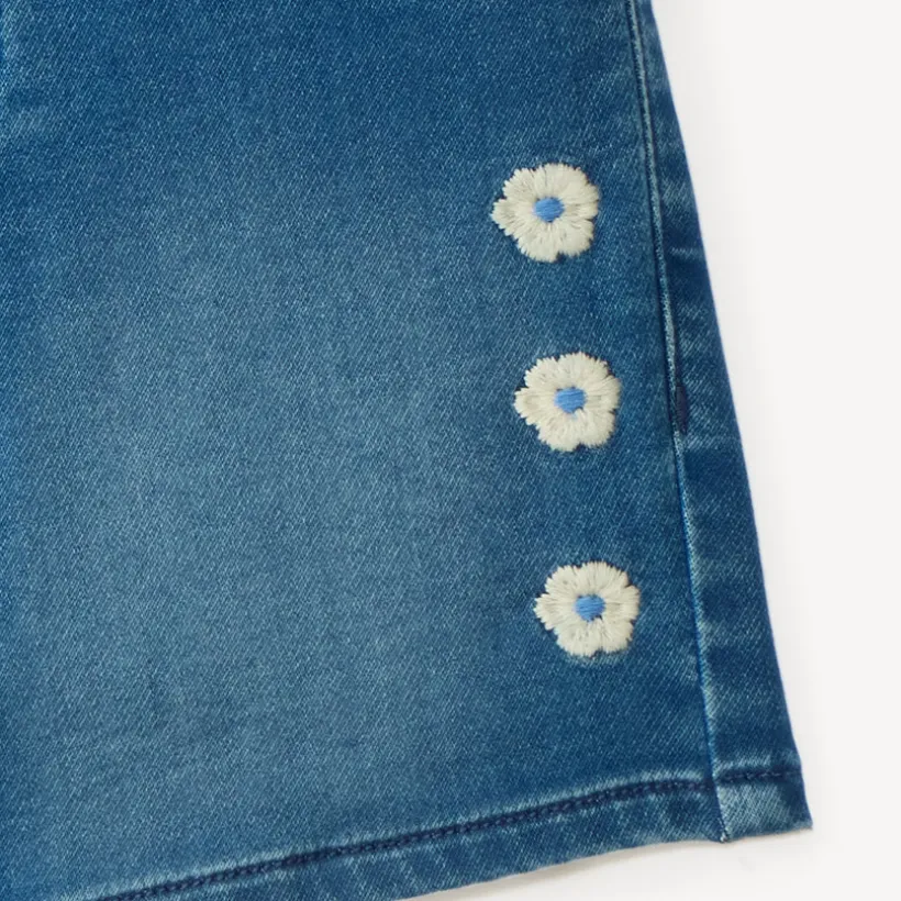 Short en jean avec broderie fleur pour fille