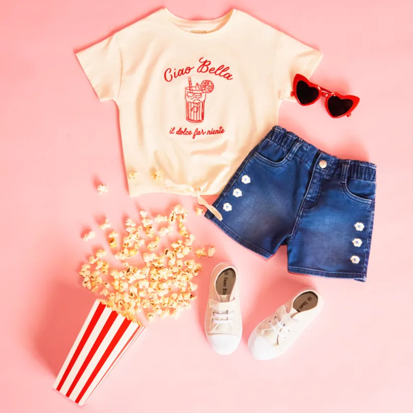 Short en jean avec broderie fleur pour fille